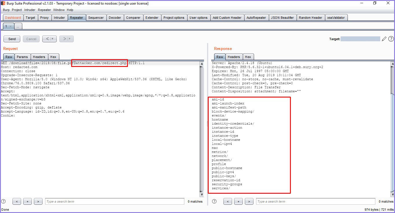 AWS Metadata Disclosure via "Hardcoded Host" Download Function
